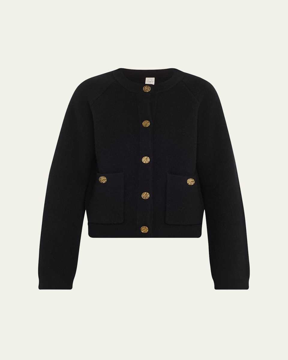 Hammered Button Wool Cashmere Cardigan